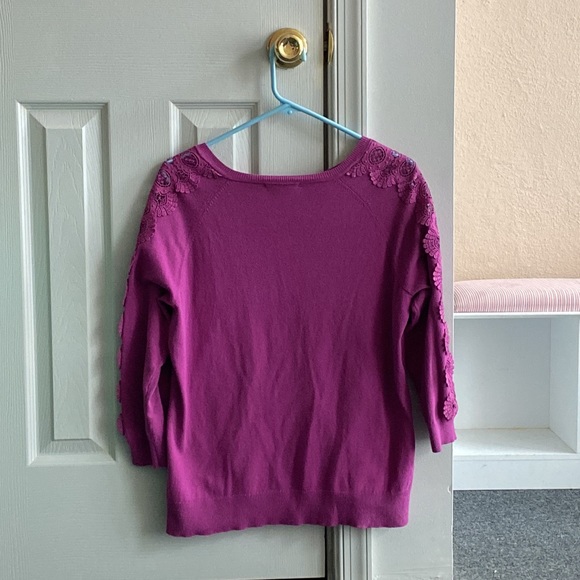 Christopher & Banks  3/4 sleeve Button down Cardigan Sweater Size L in Magenta - Picture 2 of 5